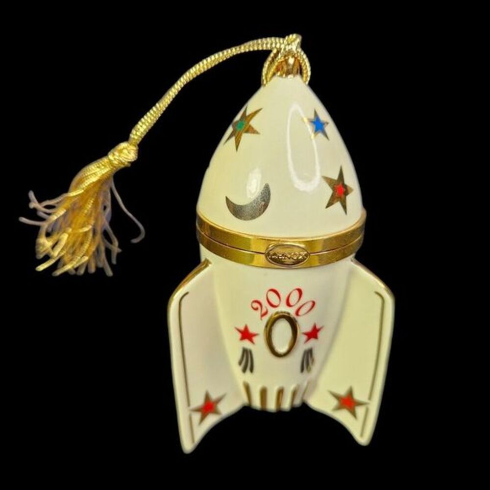 Lenox Rocket Ship Christmas Ornament Hinged‎ Trinket Box 2000 Y2K Porcelain